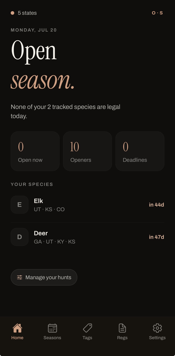 Open Season home screen